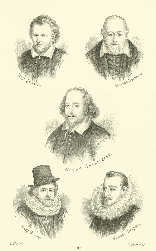 Ben Jonson, George Buchanan, William Shakespeare, Lord Bacon, Edmund Spenser da English School