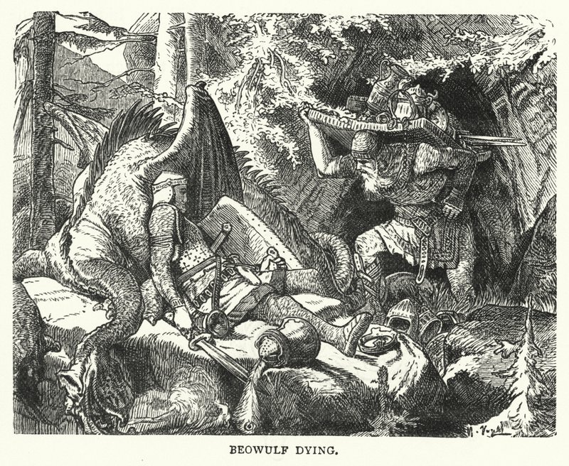 Beowulf morente (incisione) da English School