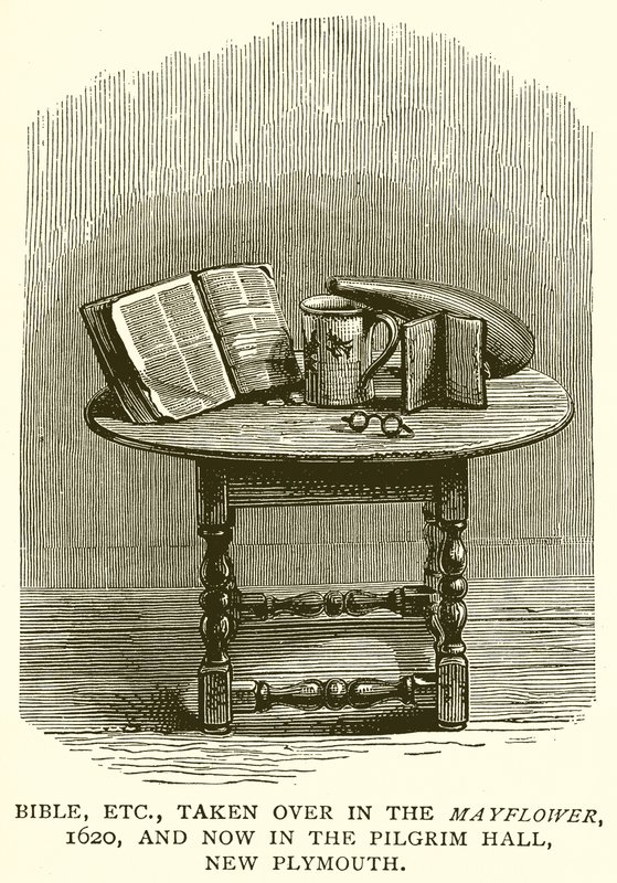 Bibbia, ecc., portata sul Mayflower, 1620, e ora nella Pilgrim Hall, New Plymouth da English School