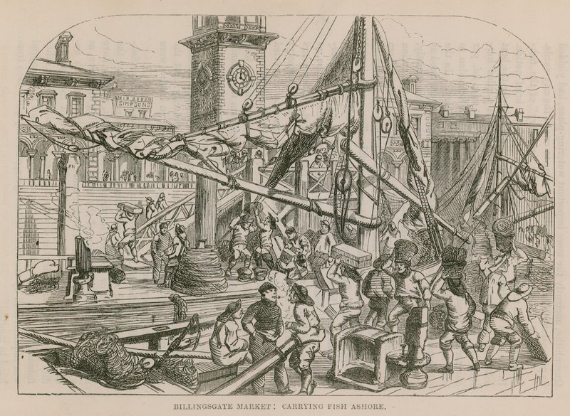 Mercato di Billingsgate, scarico del pesce da English School