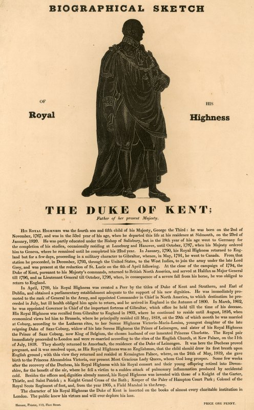 Schizzo biografico di Sua Altezza Reale il Duca di Kent, padre dell