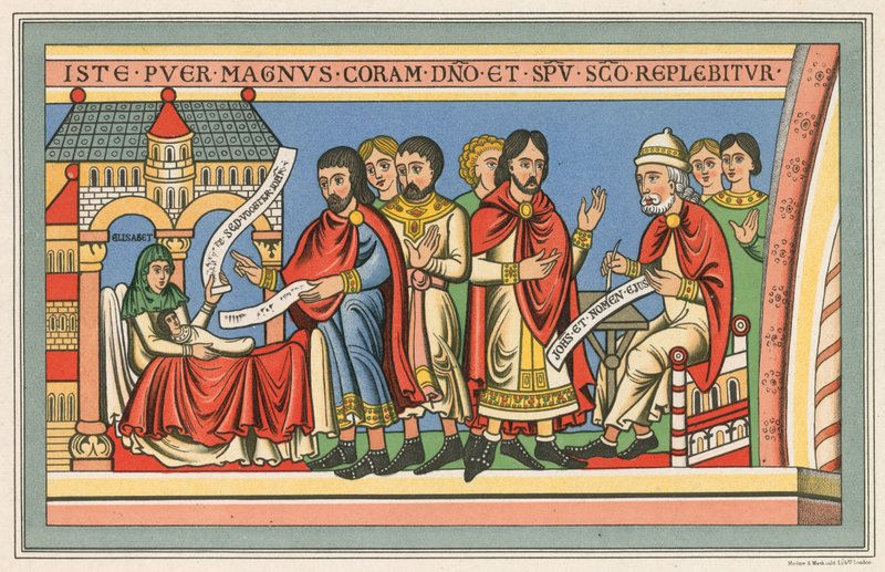 Nascita di Giovanni Battista, riflettendo il costume del XII secolo da English School