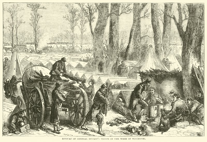 Bivacco delle truppe del Generale Ducrot nel bosco di Vincennes, ottobre 1870 da English School