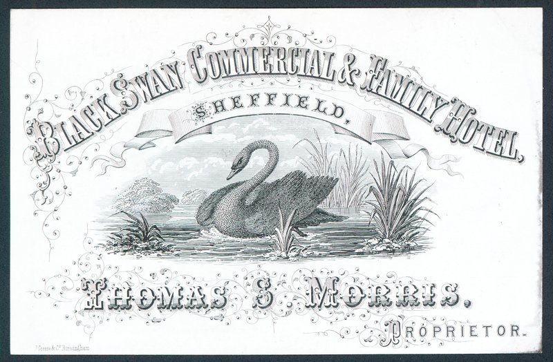 Black Swan Commercial & Family Hotel, Sheffield, biglietto commerciale da English School