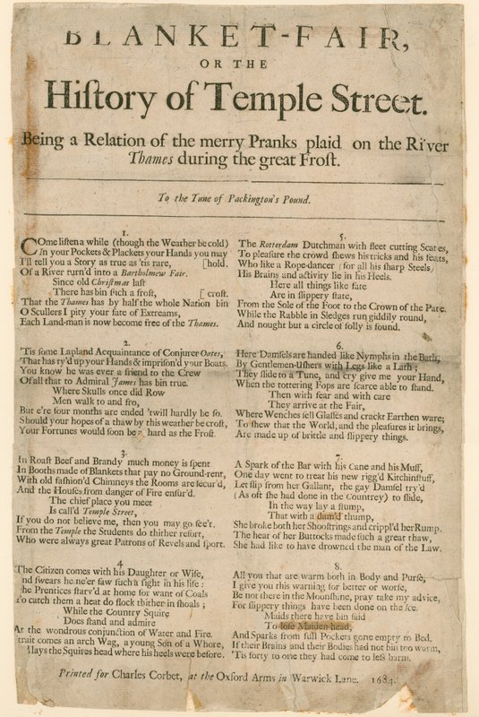 Blanket Fair. Poema sulla Frost Fair del 1684 da English School
