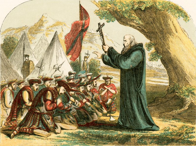 Benedizione dei soldati scozzesi prima della battaglia di Bannockburn da English School