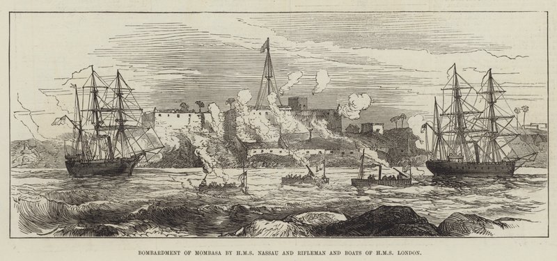 Bombardamento di Mombasa da parte di HMS Nassau e Rifleman e barche di HMS London da English School
