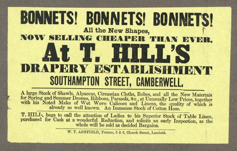 Cappelli! Cappelli! Cappelli! a T Hills, Southampton Street, Camberwell, Londra da English School