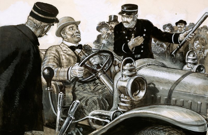 Il pugile Jack Johnson al volante di un