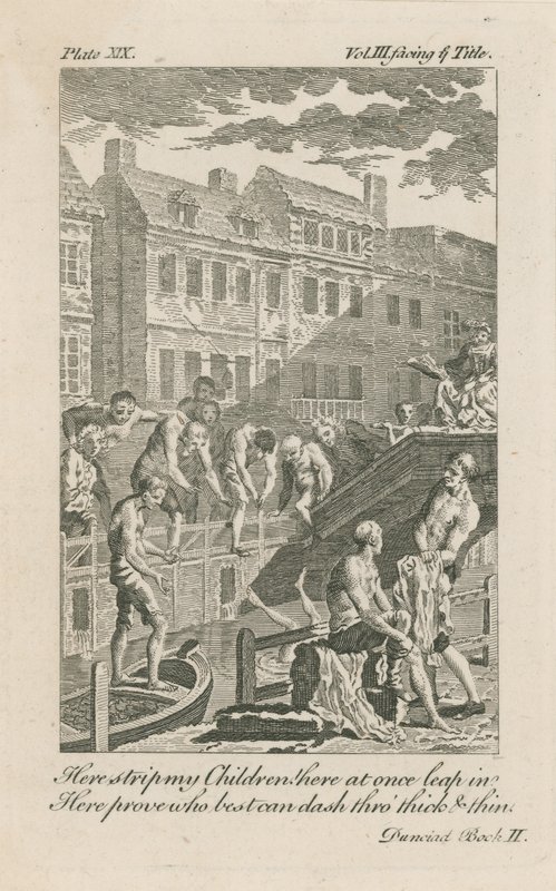 Ragazzi che fanno il bagno nel Fleet Ditch presso il ponte di Bridewell nel 1728 da English School