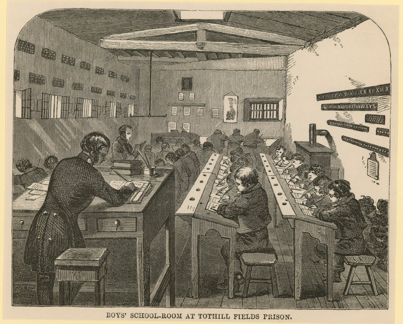 Aula scolastica dei ragazzi alla prigione di Tothill Fields da English School