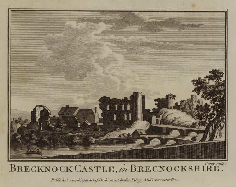 Castello di Brecknock, nel Brecknockshire (incisione) da English School