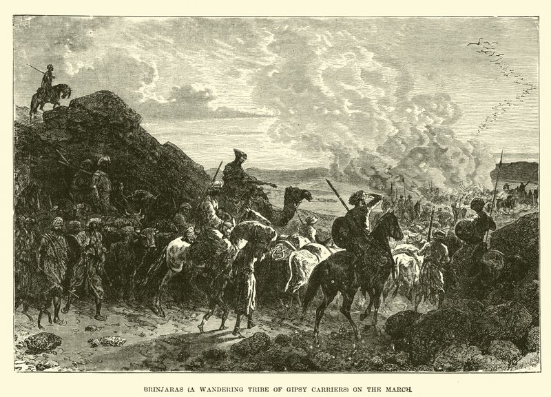 Brinjaras (una tribù errante di portatori zingari) in marcia da English School