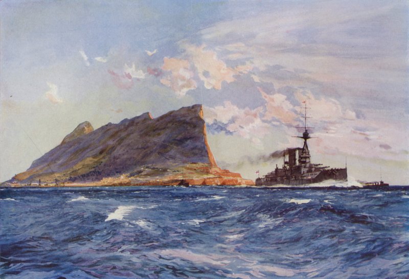 Nave da guerra britannica al largo di Gibilterra da English School