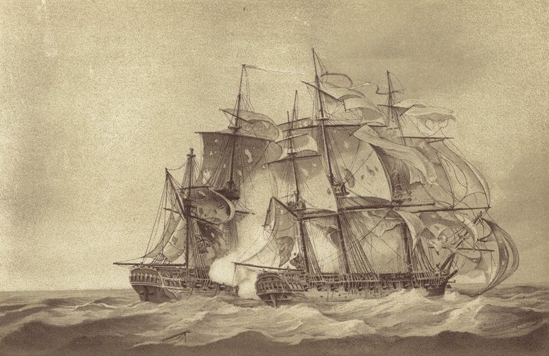 Fregata britannica HMS Santa Margarita, comandata dal capitano Thomas Byam Martin, cattura la fregata francese Tamise, giugno 1796 da English School