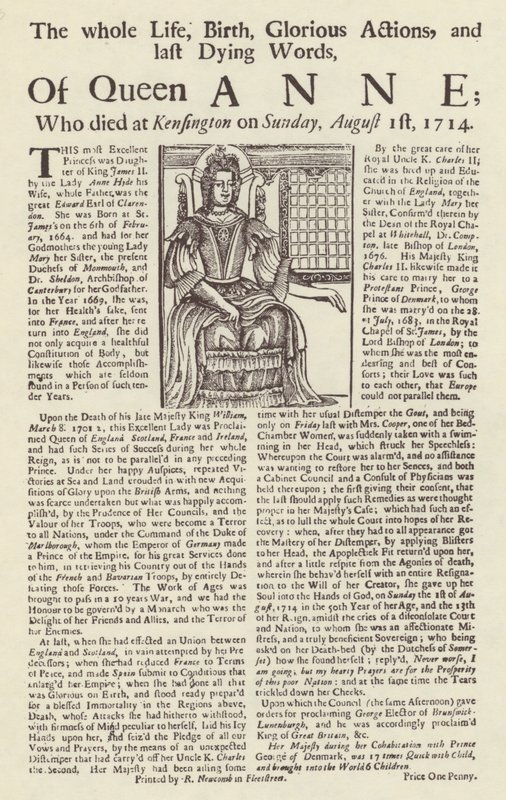 Manifesto pubblicato alla morte della regina Anna da English School