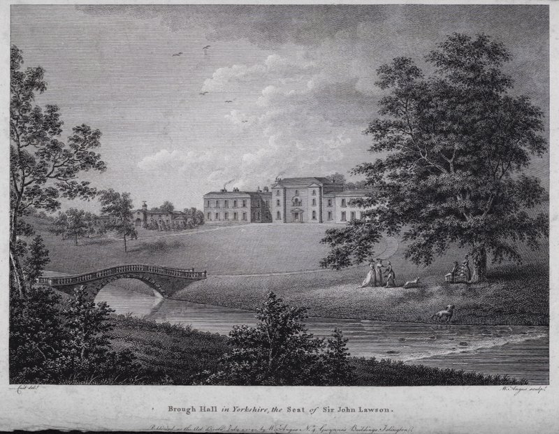 Brough Hall nello Yorkshire, la sede di Sir John Lawson (incisione) da English School