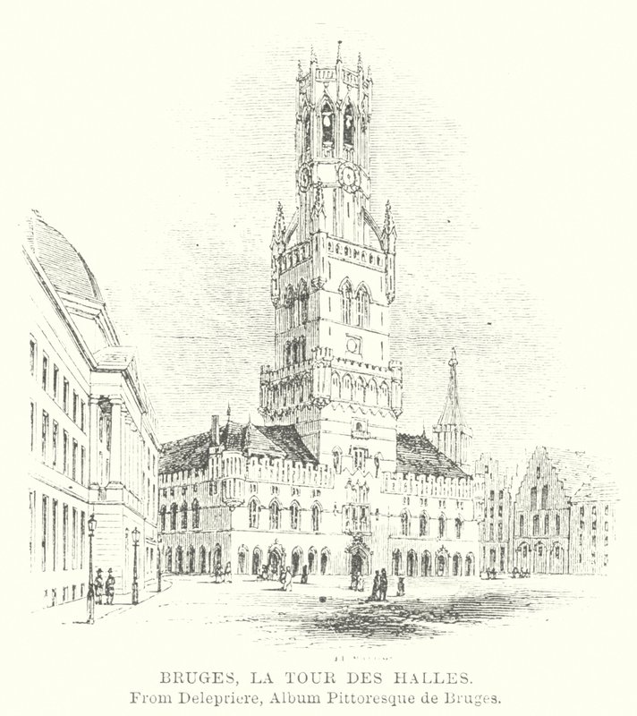 Bruges, Torre delle Halles (incisione) da English School