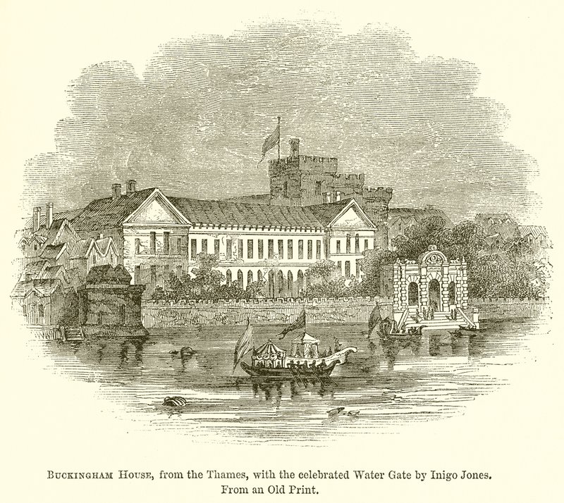 Buckingham House, dal Tamigi, con il Celebre Water Gate di Inigo Jones da English School