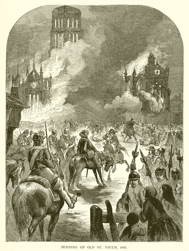 Incendio della vecchia Cattedrale di San Paolo, 1666 da English School