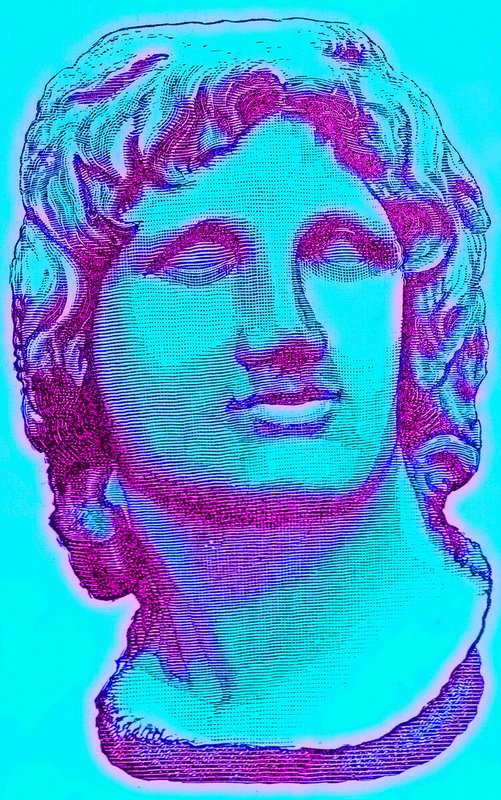 Busto di Alessandro Magno, dal British Museum, statua in Vaticano, illustrazione da Storia di Roma di Victor Duruy, pubblicata nel 1884 da English School
