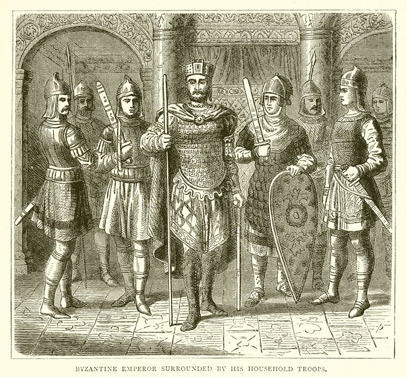 Imperatore bizantino circondato dalle sue truppe domestiche da English School