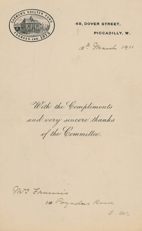 Rifugio per vetturini Fun, fondato nel gennaio 1875. Lettera da English School