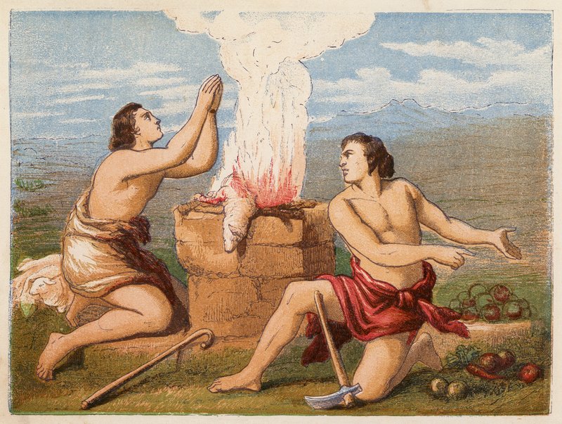 Il sacrificio di Caino e Abele (litografia a colori) da English School