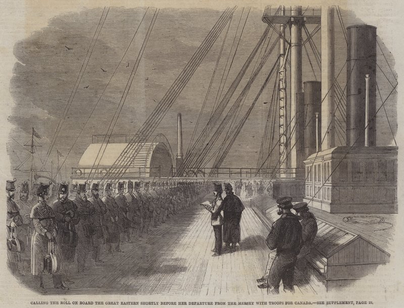 Chiamata del Ruolo a Bordo del Great Eastern poco prima della sua Partenza dal Mersey con Truppe per il Canada da English School