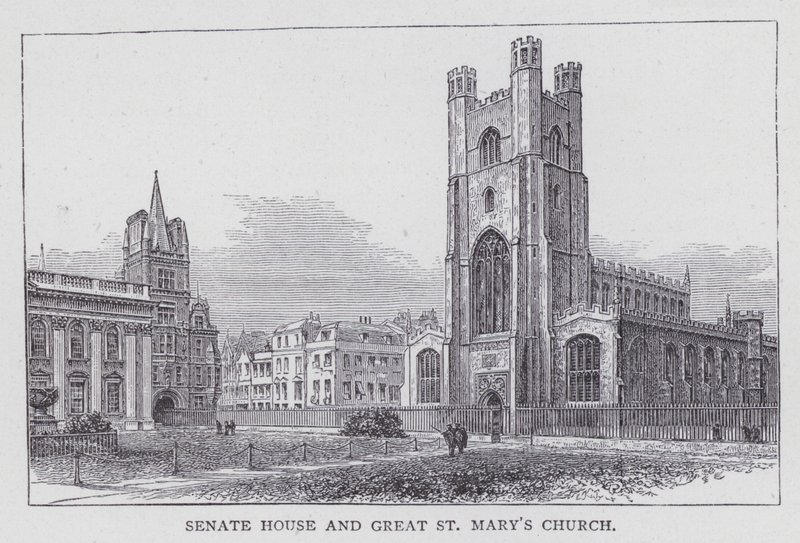 Cambridge, Senate House e Chiesa di Santa Maria Maggiore (incisione) da English School