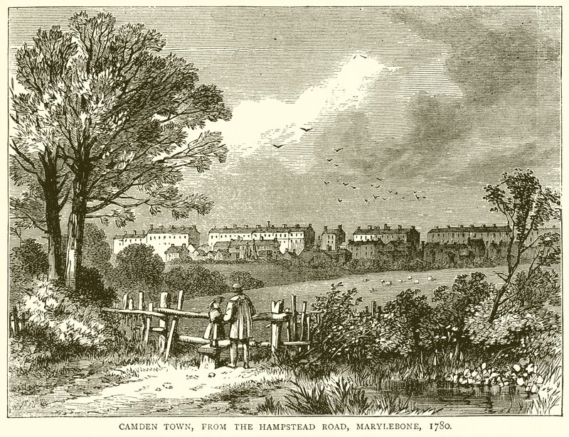 Camden Town, dalla Hampstead Road, Marylebone, 1780 da English School