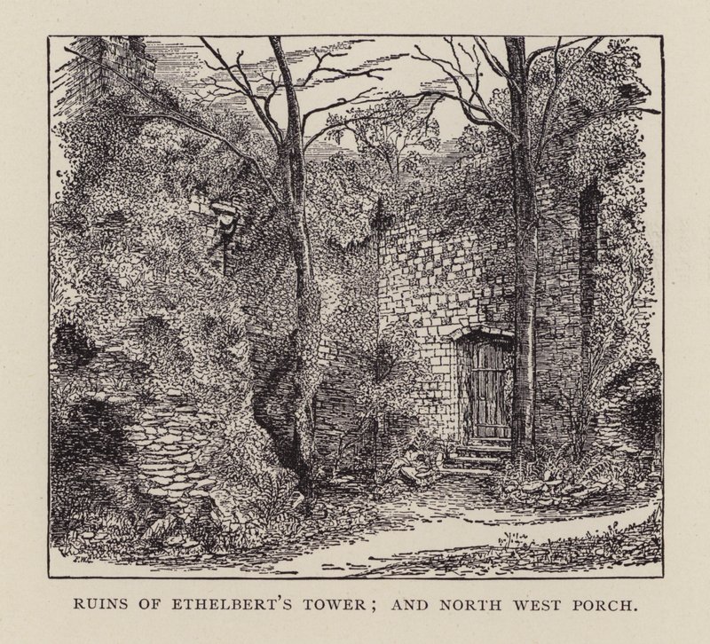 Canterbury: Rovine della Torre di Ethelbert e Portico Nord-Ovest (litografia) da English School