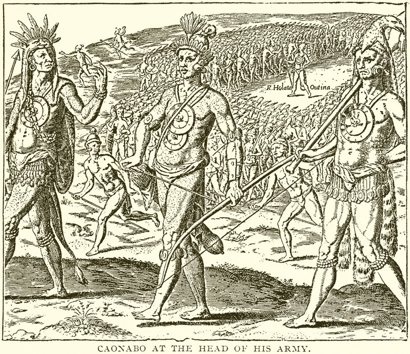 Caonabo alla testa del suo esercito da English School