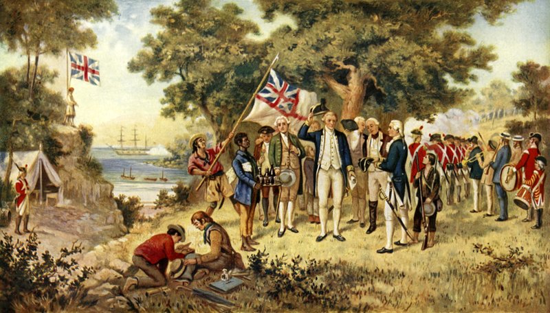 Il capitano Cook prende possesso del Nuovo Galles del Sud, 1770 da English School