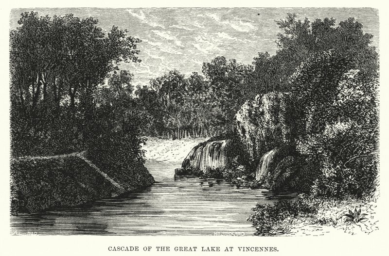 Cascata del Grande Lago a Vincennes (incisione) da English School