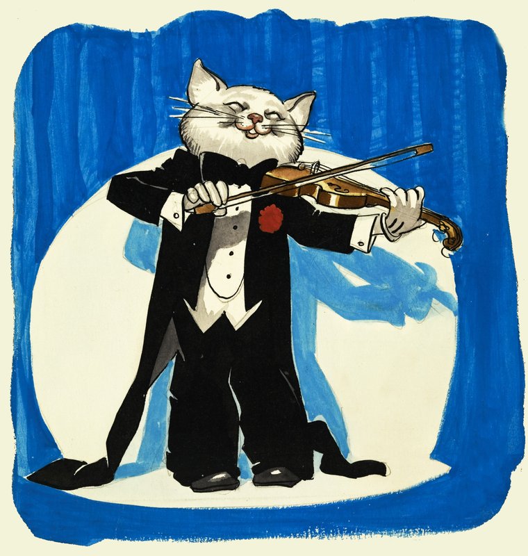 Gatto in smoking che suona il violino da English School