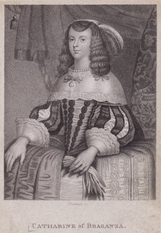 Caterina di Braganza, regina consorte di re Carlo II (incisione) da English School