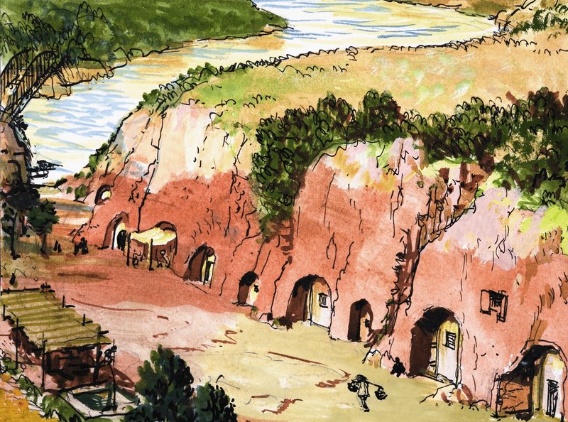Insediamento nella grotta vicino al fiume da English School
