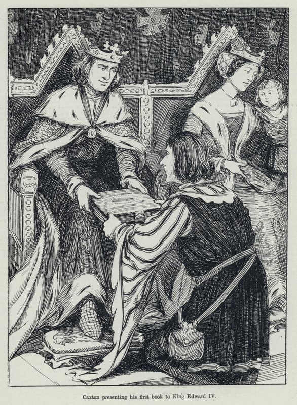 Caxton presenta il suo primo libro a Re Edoardo IV da English School
