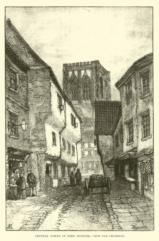 Torre Centrale della Cattedrale di York, da Old Shambles da English School