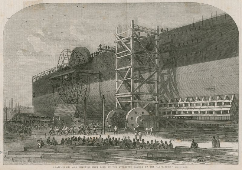 Tamburi a catena e ingranaggi di controllo utilizzati nel tentativo di lancio del Leviathan da English School