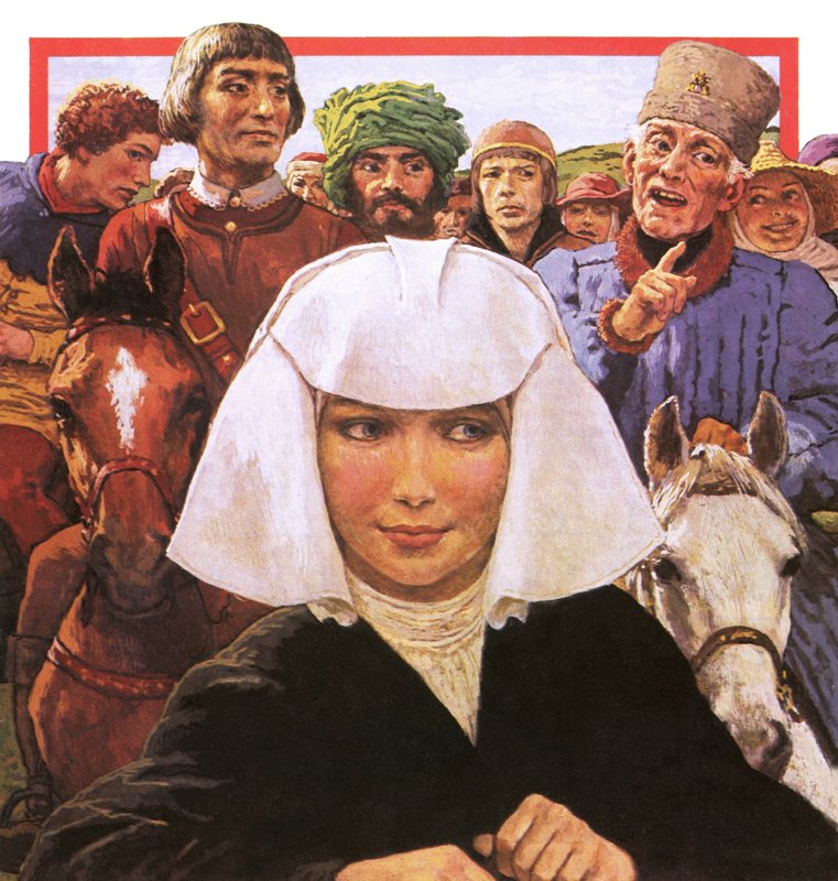 I pellegrini di Chaucer con la priora in primo piano da English School