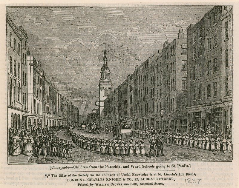 Cheapside - Bambini delle scuole parrocchiali e di quartiere che vanno a St Pauls, 1837 da English School