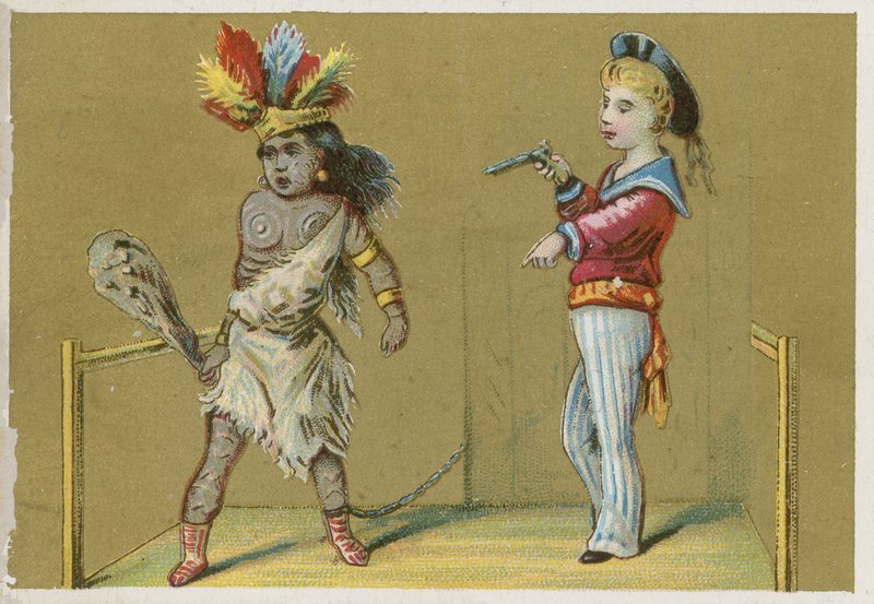 Bambino con pistola e bambino nativo da English School