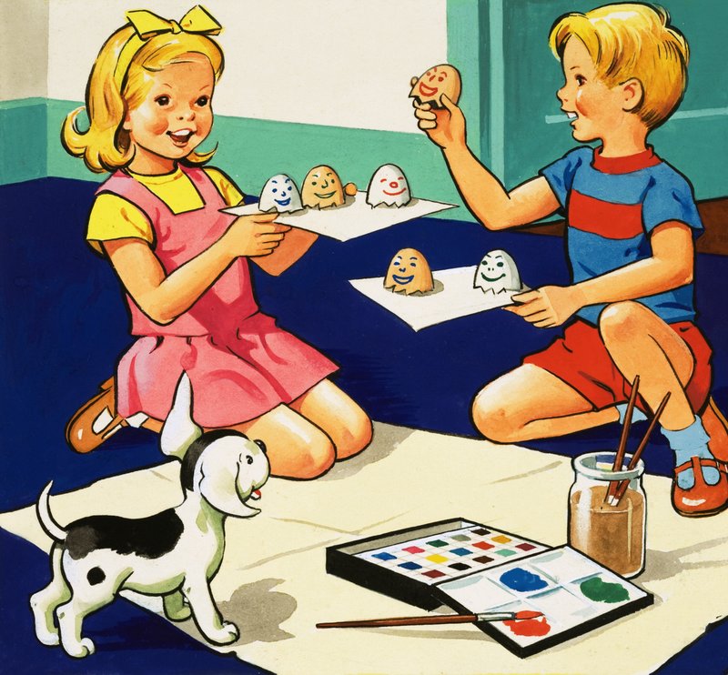 Bambini che dipingono uova da English School