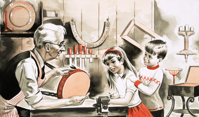 Bambini con restauratore di mobili da English School