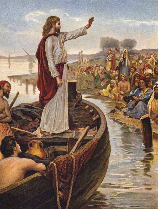 Cristo che insegna sulla riva del mare da English School