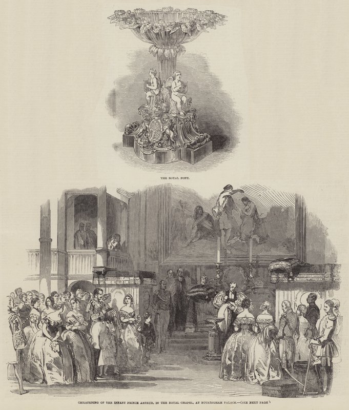 Battesimo del principe infante Arthur, nella cappella reale, a Buckingham Palace (incisione) da English School