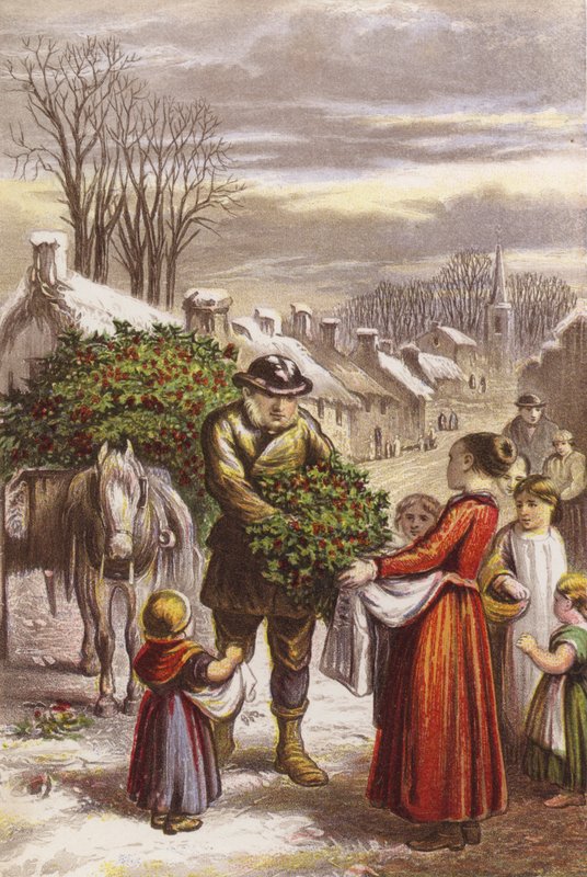 Tempo di Natale - vendita di agrifoglio in un villaggio coperto di neve da English School