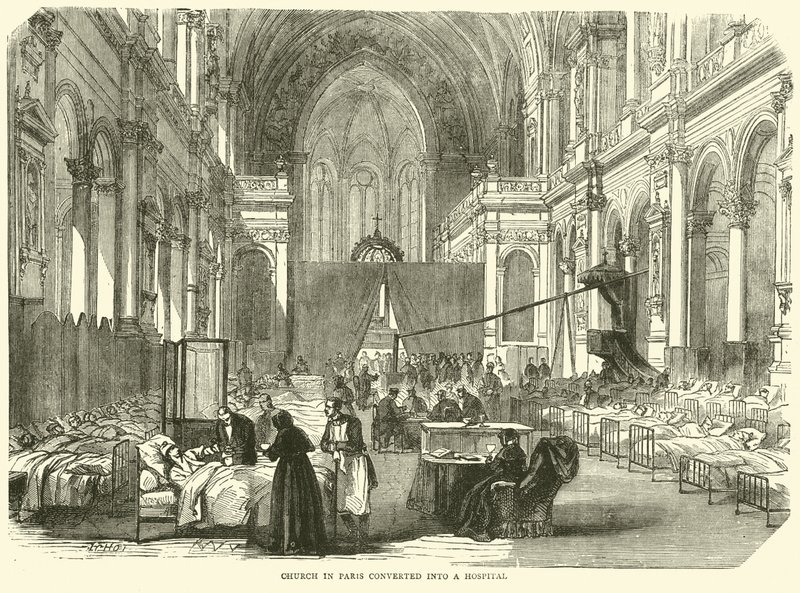Chiesa a Parigi convertita in ospedale, novembre 1870 da English School